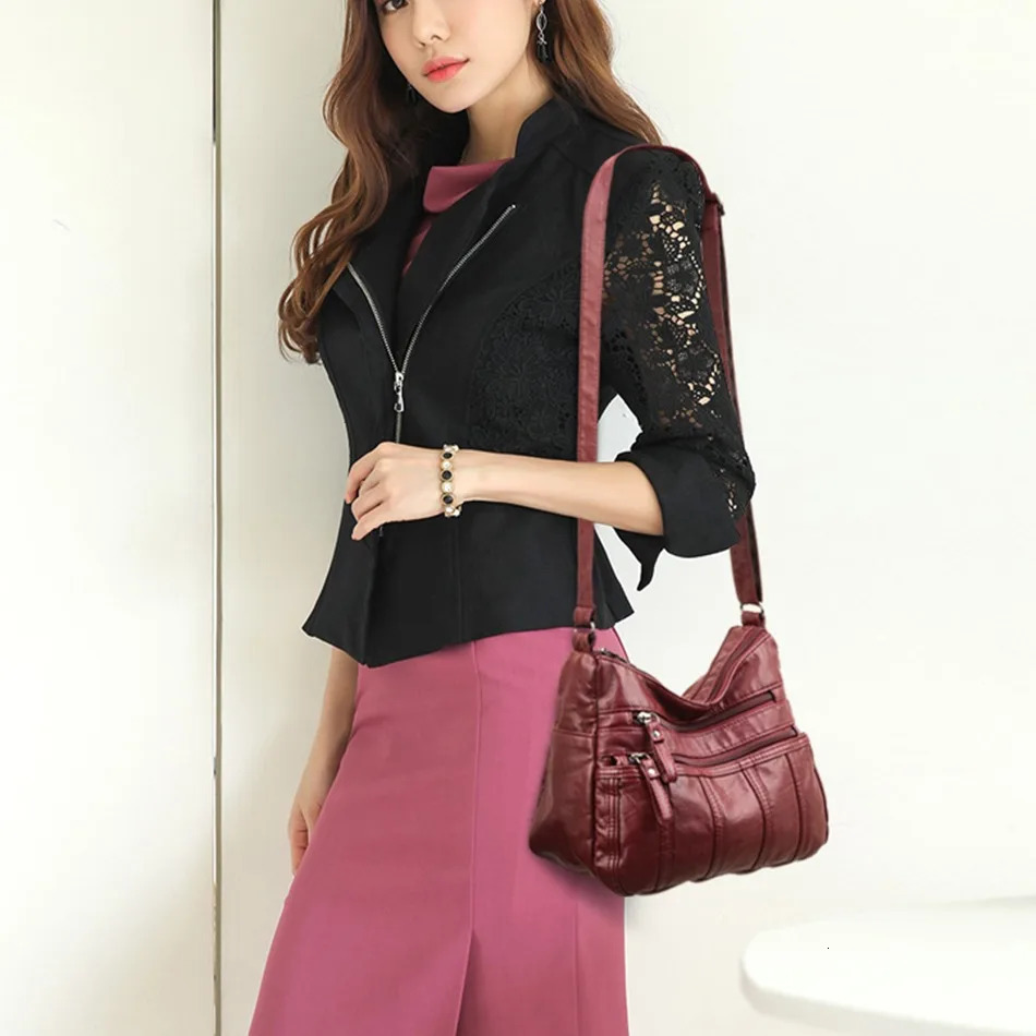 Fashion Soft Leather Crossbody Bags for Women 2024 Casual Female Multi Pocket Messenger Bags Retro Handbags Ladies Shoulder Bags 241025