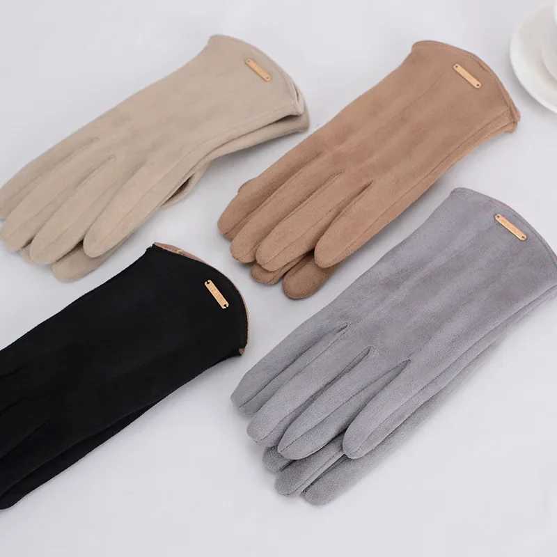 Womens Touch Screen Gs Fashion Gloves Autumn and Winter Warm Thin Cashmere Solid Bicycle Drive Suede Fabric Elegant Windproof W241026