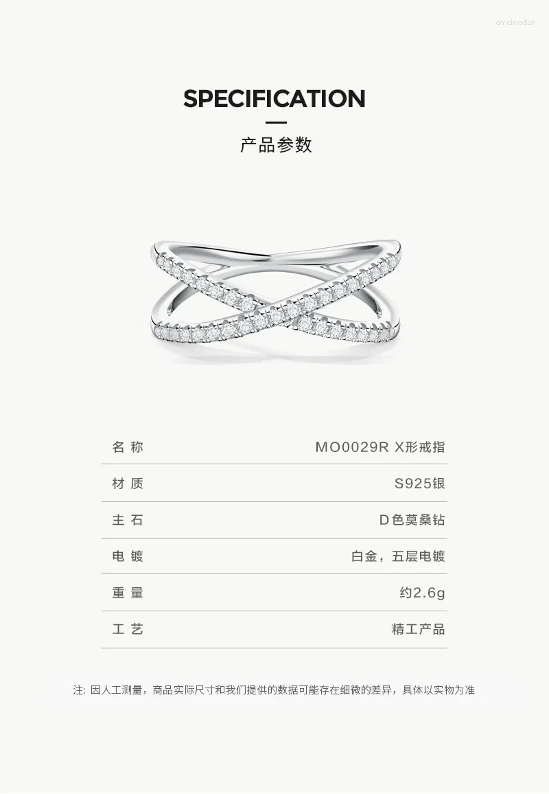 Cluster Rings X-Cross Ring Sterling Sier D Color Moissanite Dia For Women Gold Plated Wedding Eternity Fine Jewelry