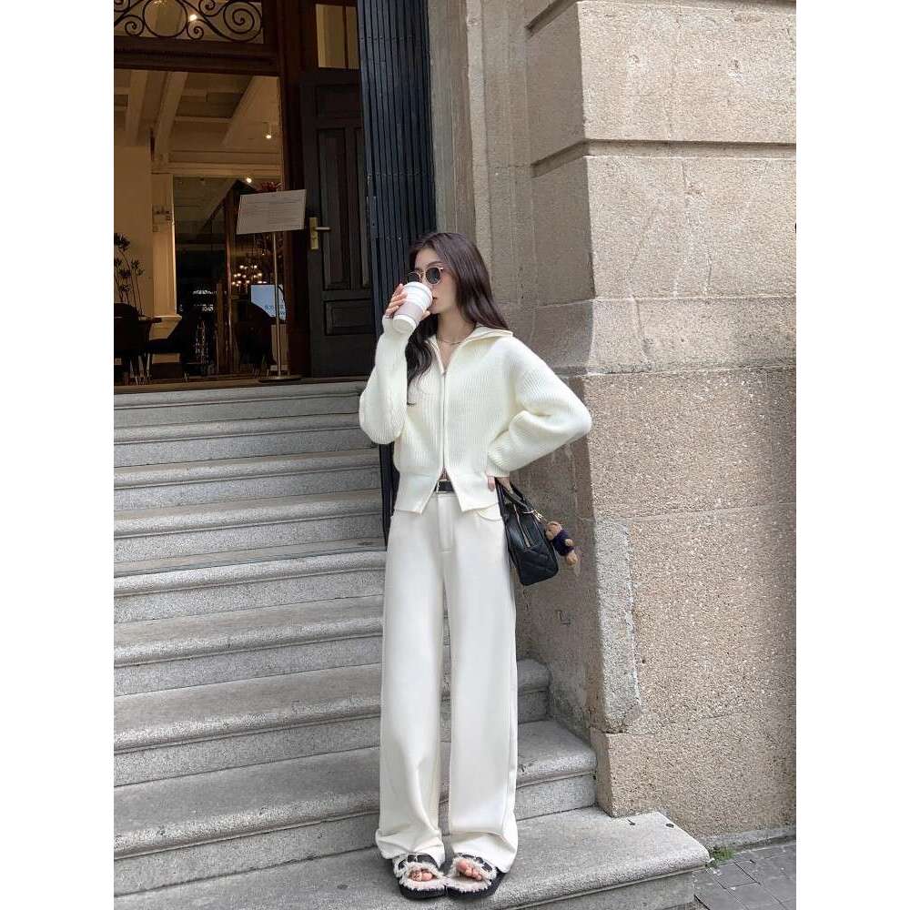 Flip Zipper Sweater Jacket For Women's Autumn And Winter New Versatile High Collar Lazy Style Knitted Cardigan