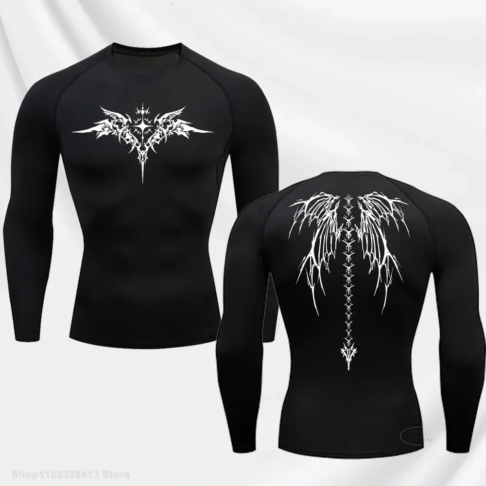 Casual Anime Print Running Compression TShirt Mens QuickDrying Fitness Sportswear Gym Sports Long Sleeve Breathable Top S3XL 241025