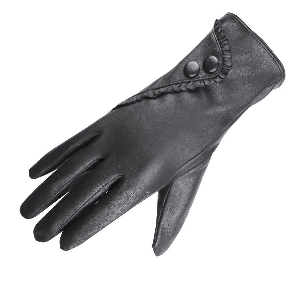 Fashionable Womens La Soft Leather Gs Winter Warm Finger Christmas Gift Black W241026