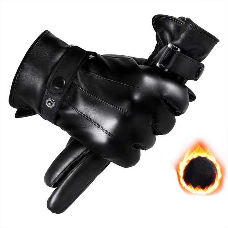 1 pair of high-quality all finger black riding Gs mens PU leather G winter warm touch screen Gs W241026