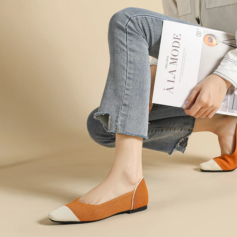 Womens flat shoes for spring and summer beautiful color matching knitted breathable and comfortable casual walking shoes 241024