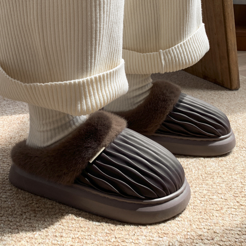 Cozy 2024 Women's Cotton Slippers: Veet-ed, Warm, Height Boosting, PU Leather, for Indoor Winter Wear b8d6