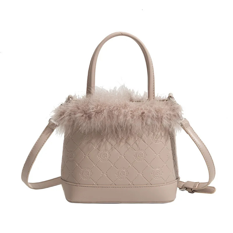 Fashionable faux fur womens plush bucket bag sweet womens portable cross shaped bag casual daily womens handbag wallet shoulder bag 241025