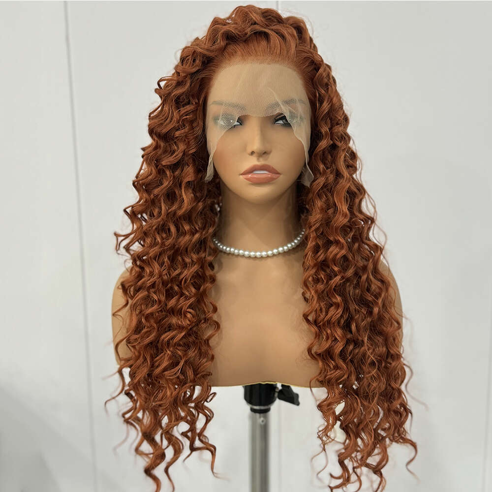 Ginger Long Deep Curly Synthetic Front Wigs For Women Heat Resistant Friendly Cosplay Wig Orange Lace Hair Natural