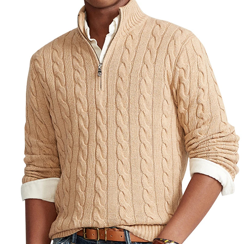 100% pure cotton sweater mens high-quality autumn cable knit Christmas sweater with zipper turtle neck zipper zipper 241024