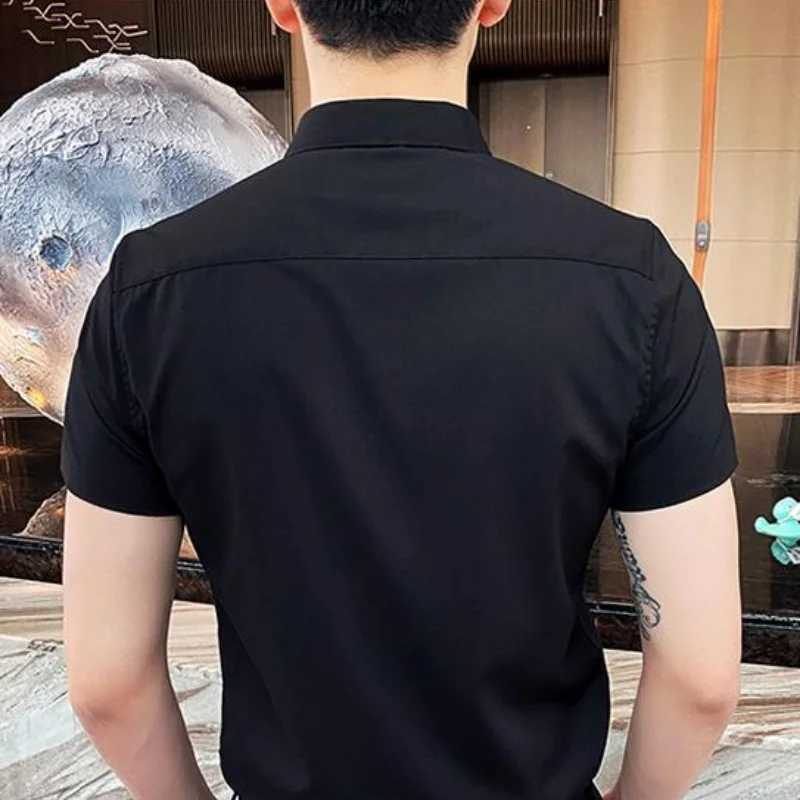 Black mens top mens plain weave shirt and shirt short slip clothing normal collar original cool by social aesthetic designer W241026
