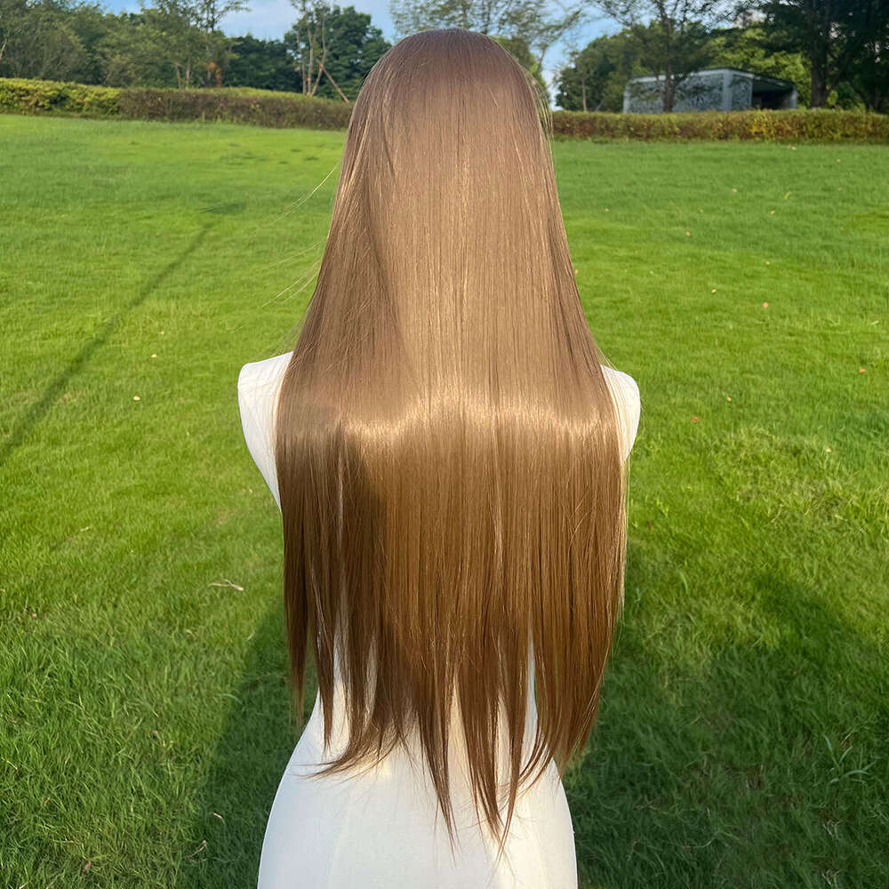 13X4 High-End Long Bob Lace Front Party Everyday Blonde Bangs Wig 28 Inch Light Golden Straight Hair