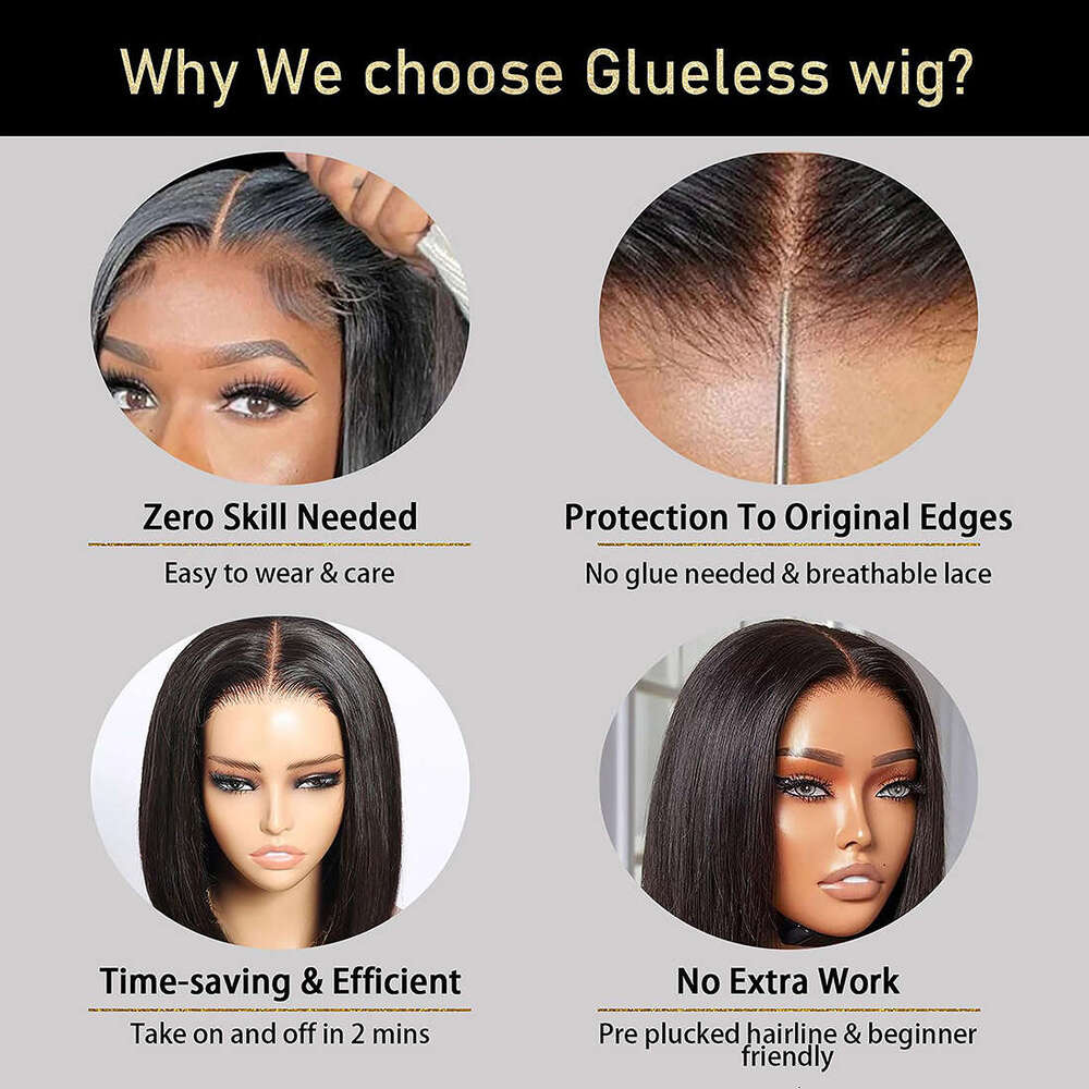 Wear And Go Glueless Plucked Pre Cut Upgrade 6X4 Lace Closure Wigs Human Hair For Beginners Straight Bob