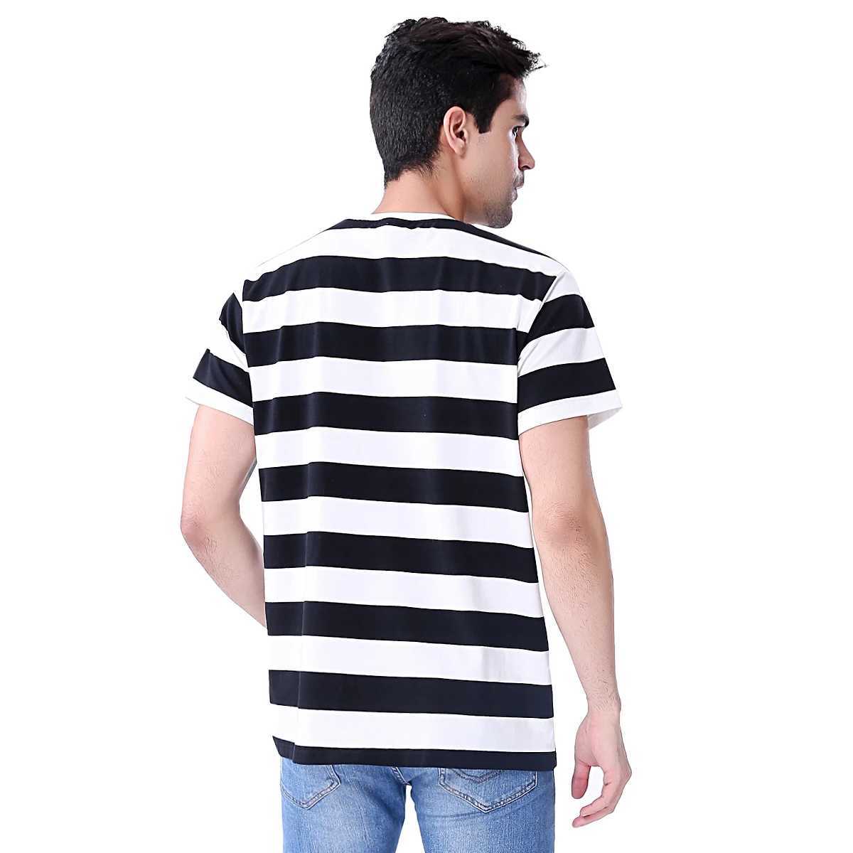 Black and white striped mens basic Crewneck shorts Slve casual daily top Halloween themed party T-shirt W241026
