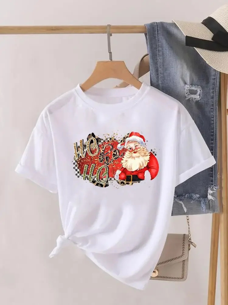 Graphic Tshirt Lady Year Short Sleeve Print Fashion Women Shirt Tee Top Paw Dog Cat Trend Cute Christmas Clothing Clothes 241025