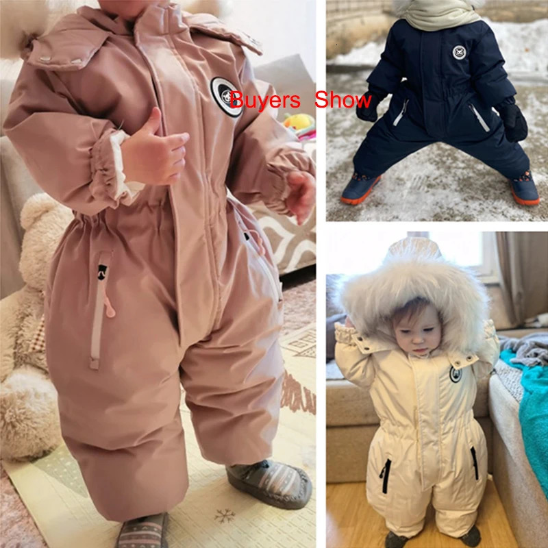 Autumn and Winter Baby Jumpsuit Warm Baby Ski Suit Plus Velvet Boys Overalls Baby Girl Clothes Waterproof Children Jacket 241025