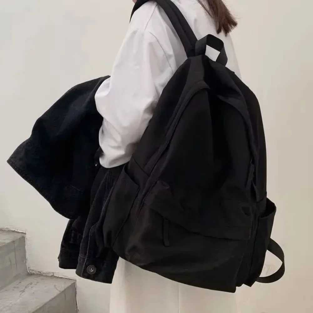 Backpacks Women Solid Black Large Capacity Backpack Trendy Harajuku Casual Zipper Waterproof Bag Students Japanese Style MochilaXJ241026