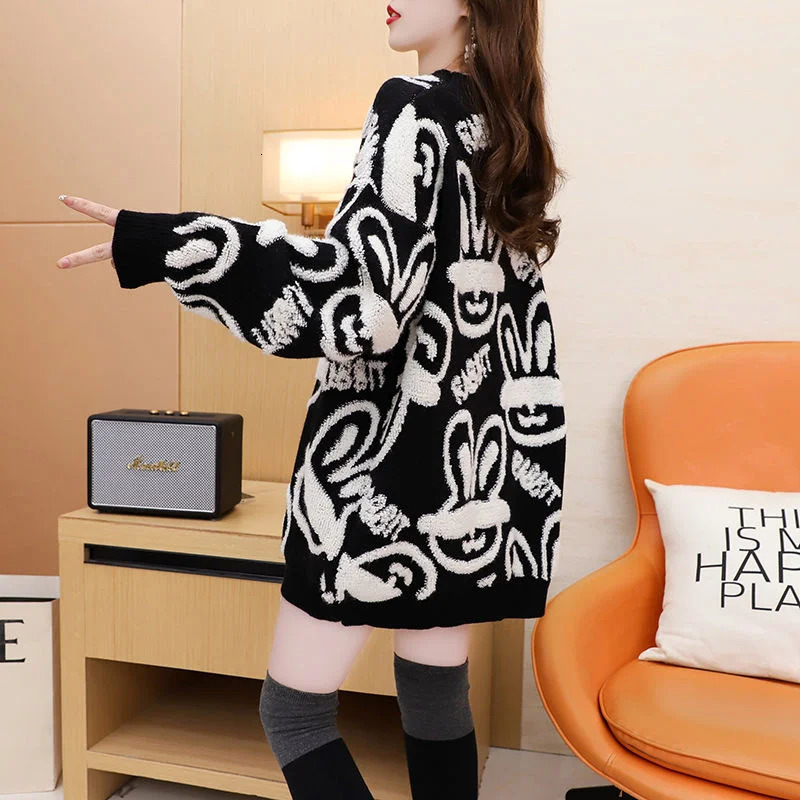 Rabbit Year Red Christmas Thick Sweater Womens Medium to Long Feels Internet in Super Autumn/Winter Mod 241025