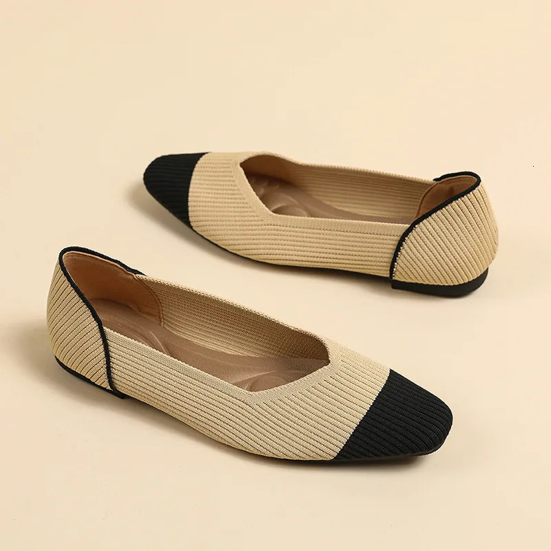 Womens flat shoes for spring and summer beautiful color matching knitted breathable and comfortable casual walking shoes 241024