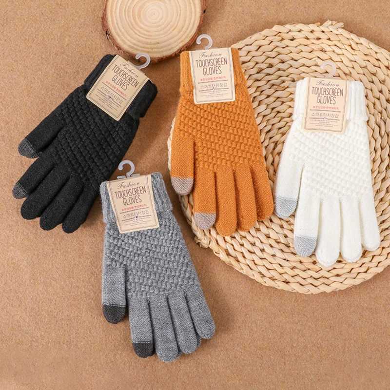 Winter Touch Screen Gs Warm Elastic Knitted Gloves Simulated Wool Full Finger Tube Female Crochet Luvas G Suitable for Women W241026