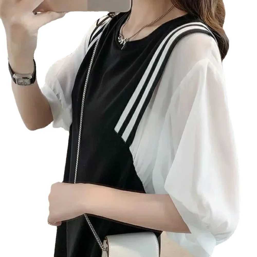 New maternity clothing set summer short sleeved Koto top shoulder strap chiffon dress diagonal loose maternity dress W241026