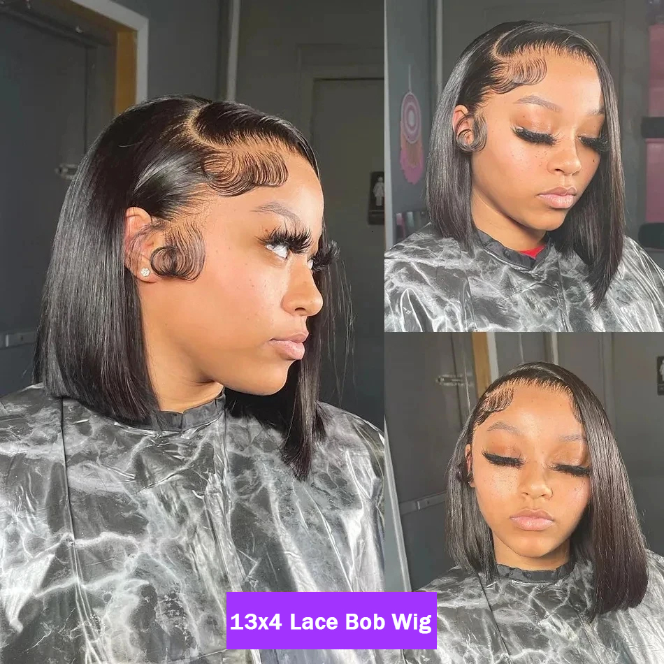 13x4 Straight Short Transparent Front Human Wigs Remy Hair Frontal Bob Wig 4x4 Lace For Black Women