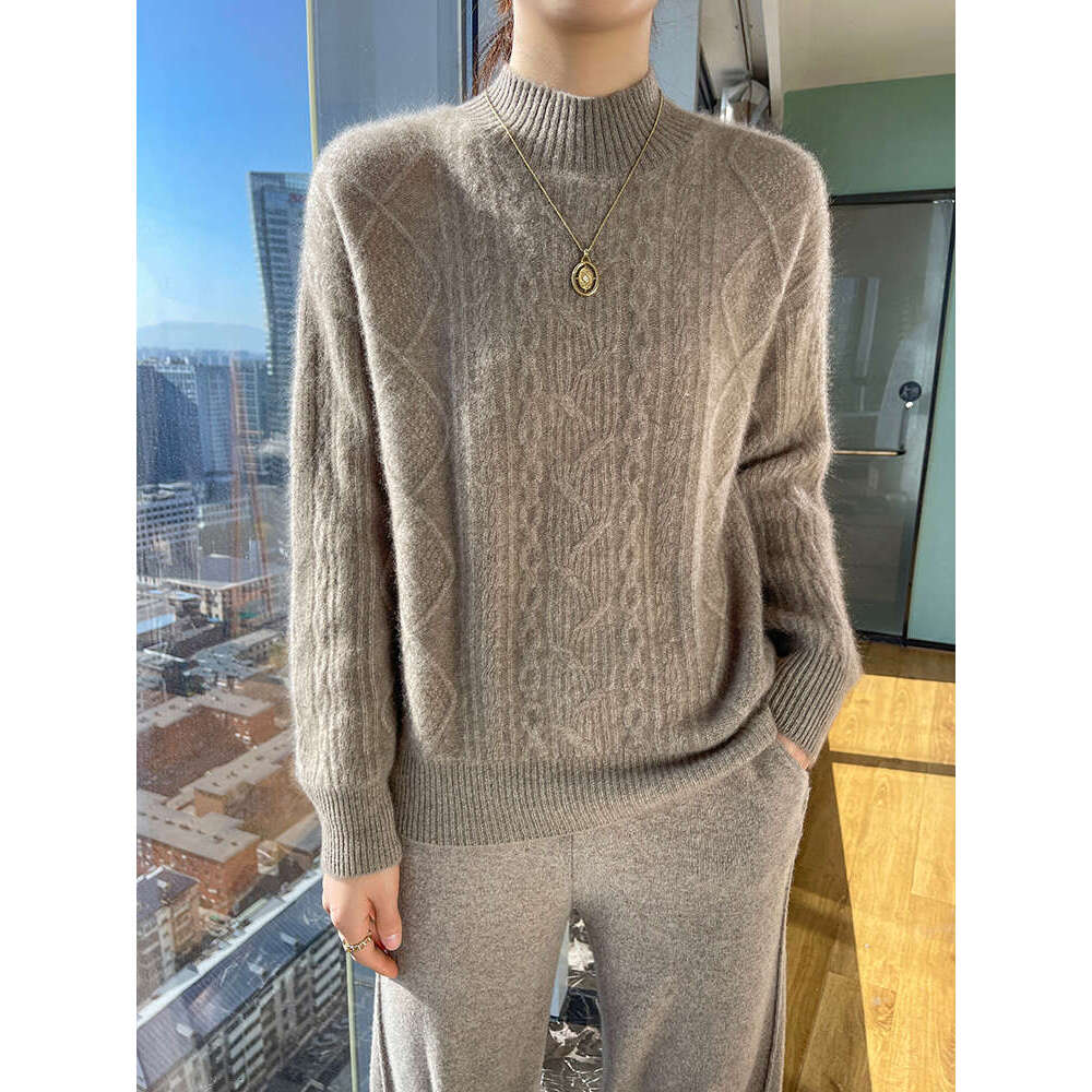 Aliselect Women Sweater Winter Spring 100% Merino Wool Mock Neck Thick Warm Pullover Twist Wer Long Sleeve Cashmere Knitwear