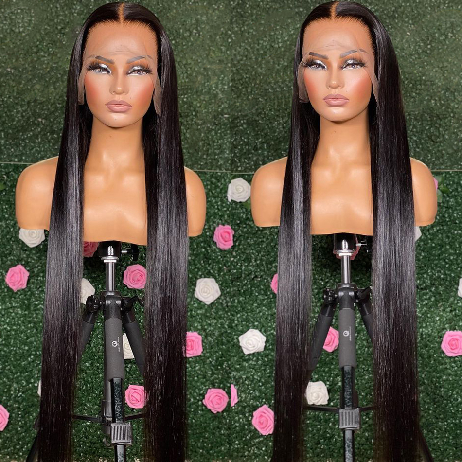 Transparent Front Human Hair 4x4 Closure Brazilian Wigs For Women Pre Plucked Bone Straight Lace Frontal Wig