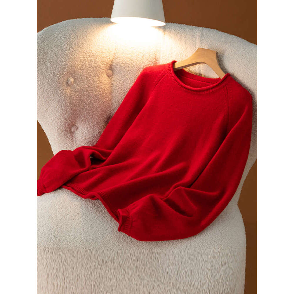 Women Curl O-Neck Pullover Cashmere Sweater Spring Autumn Office Lady Simple Fashion 100% Merino Wool Knitwear Clothing