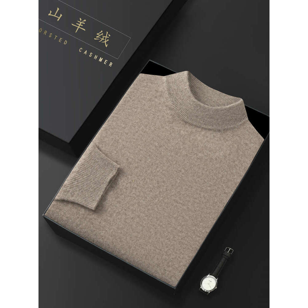 Men's Half-High Collar 100% Sweater Autumn Winter Basic Long Sleeve Pullover Cashmere Knitwear Soft Warm Comfy Clothing