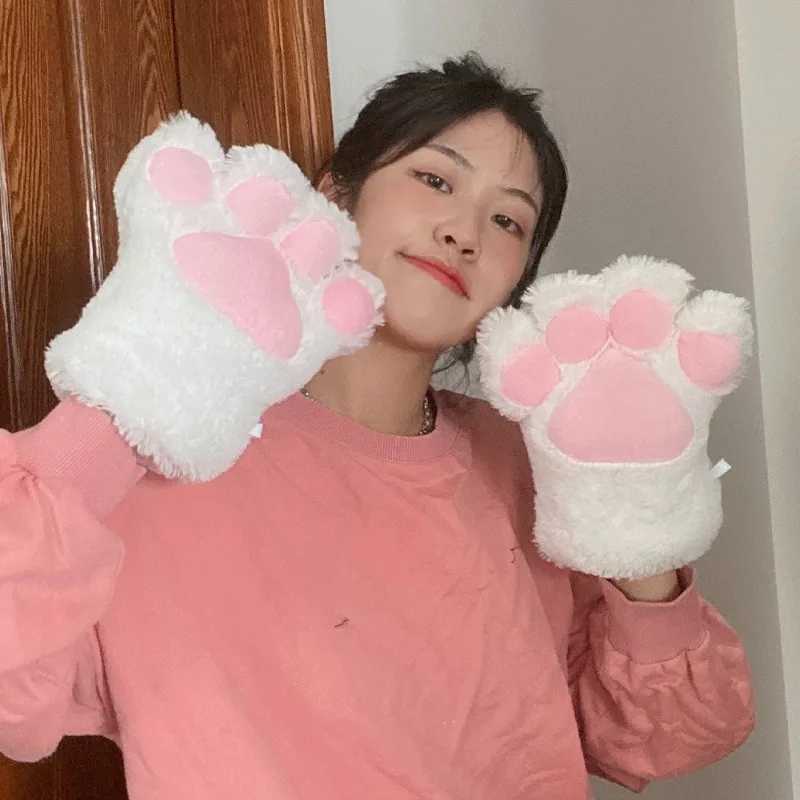 Role playing Cat Cl Gs Update Large Size Women Winter Plush Warm Halloween Christmas Party Role playing Full Finger Gloves W241026