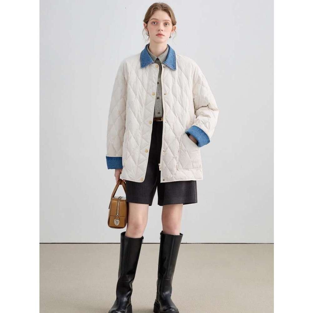 Cowboy Dia Grid For Women's Autumn Winter New Style, High-End And Fake Two-Piece Splicing Cotton Jacket