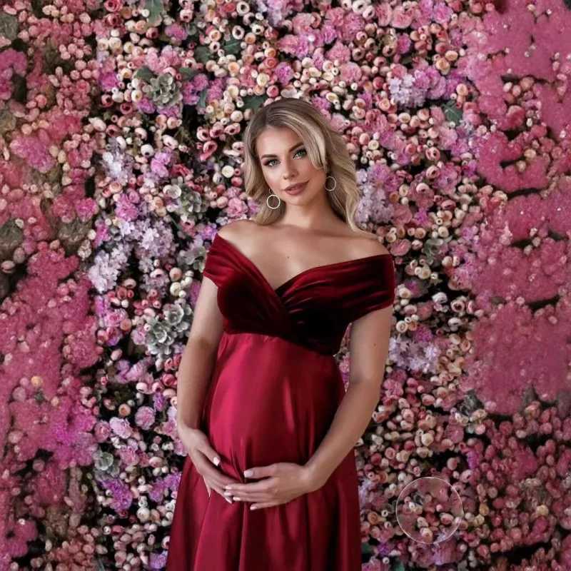 Pregnant photography loose low cut long dress shoulder V-neck dress formal pregnant dress W241026