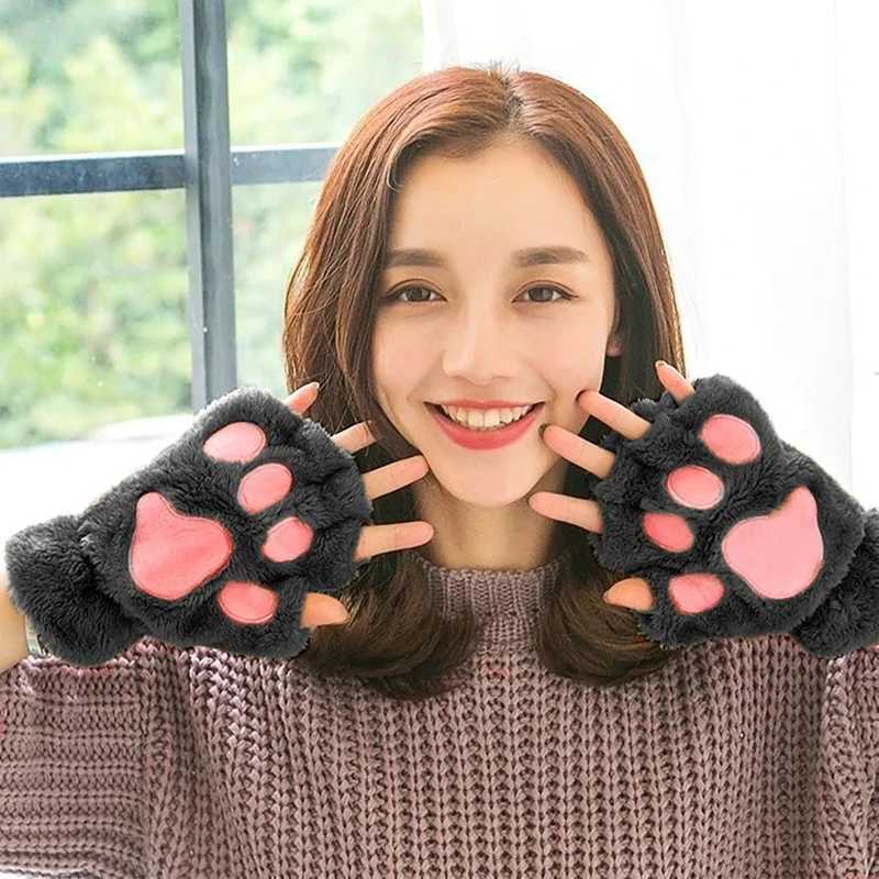 Cute Cat P Fluffy Cl Fingers Gs Warm and Soft Plush Fingers Panda G Half Fingers Female Winter Wearing Christmas Gift W241026
