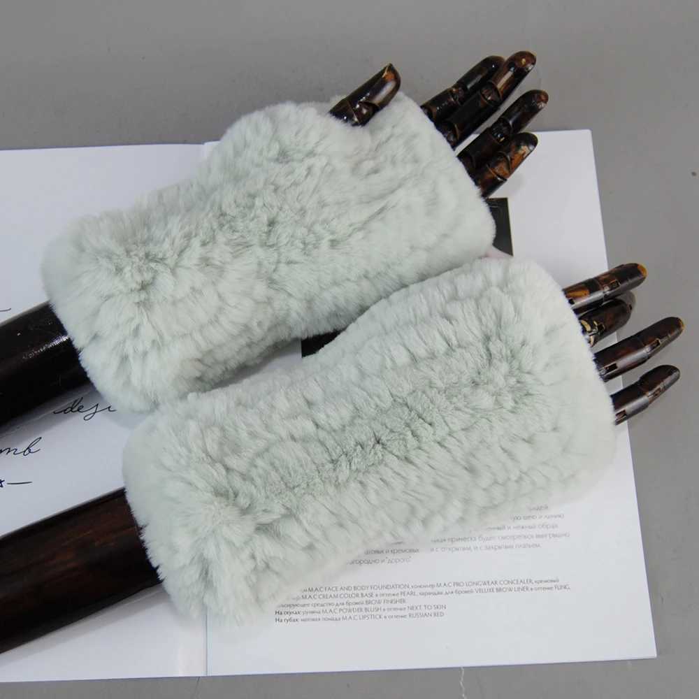 Hot selling winter womens natural Real Rex Rabbit Fur Gs with good elasticity knitted Rabbit Fur Mittens La Real Rex Rabbit Fur Gs W241026