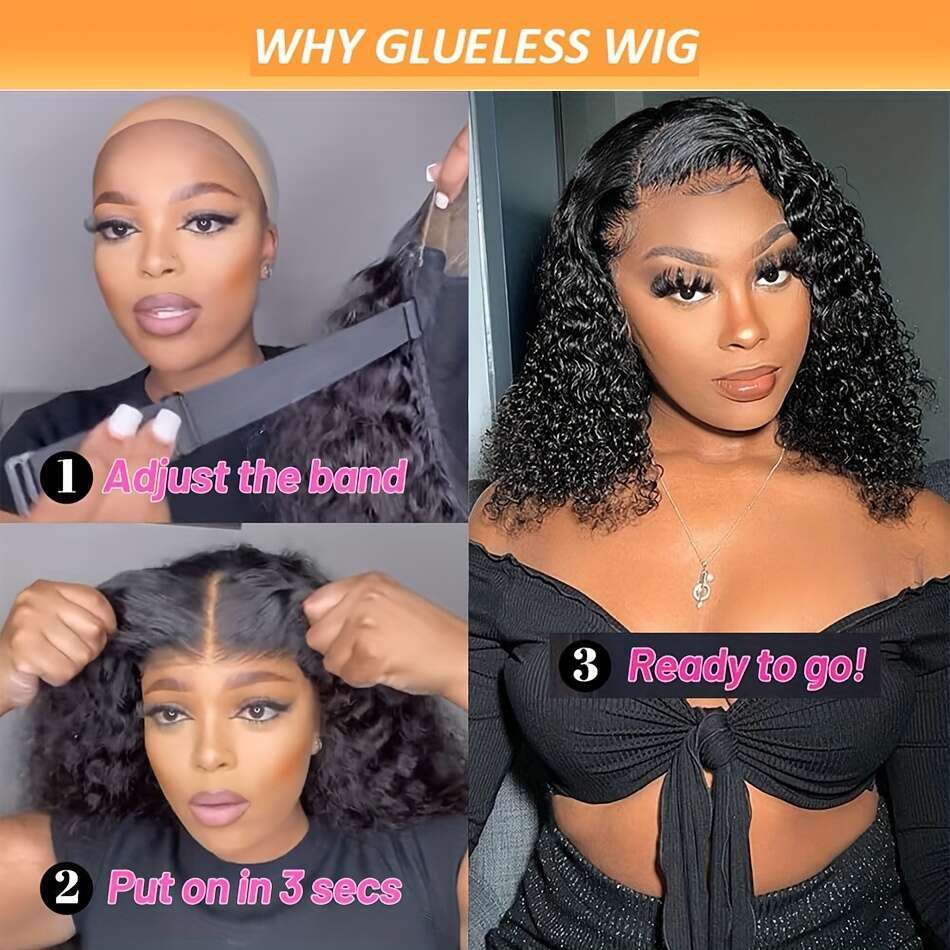 Wear And Go Glueless Human Hair Plucked Pre Cut Short Bob Wigs With Elastic Band For Black Women 7X6 Deep Wave Curly Wig