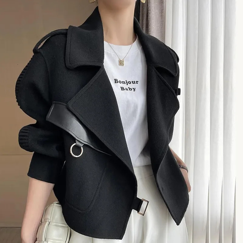 Womens Autumn Coat 2023 Pockets Solid Loose Short Jackets Ladies Wool Blends High Street Winter Woolen Coats for Women FWE60 241025
