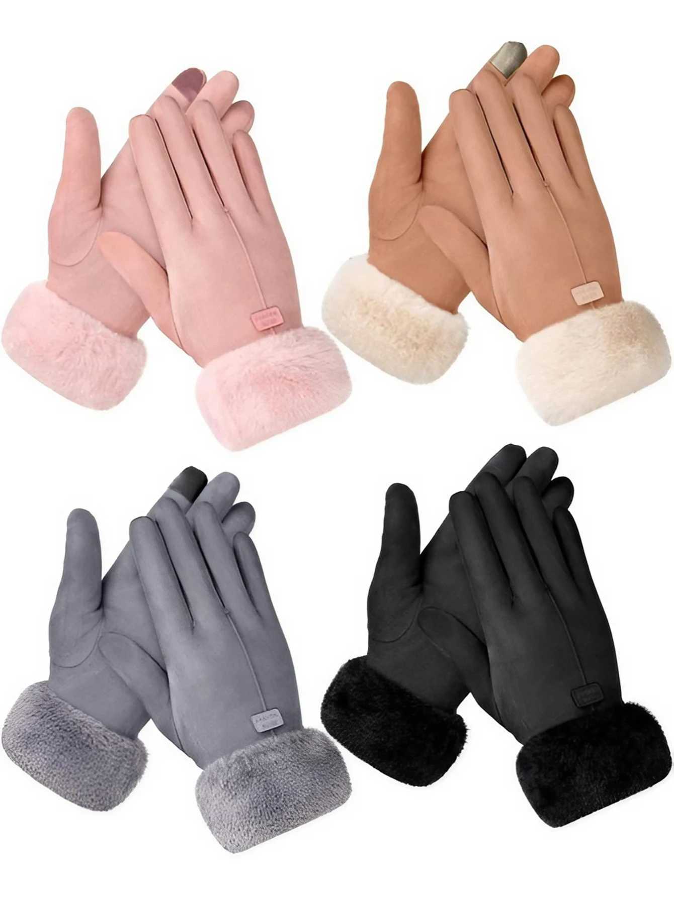 Fashion Womens Gs Autumn Winter Girls Cute Fur Warm Gloves Full Finger Gloves Women Outdoor Sports Womens Gs Screen W241026