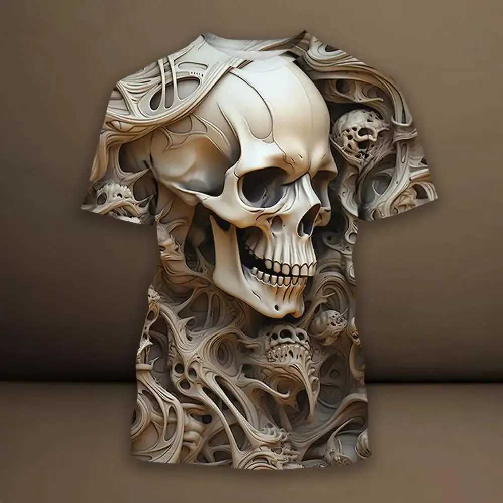 New Summer Mens Skeleton 3D Printed Top Casual Day Top Strt Fashion T-shirt Large Quick Drying Loose Short Sleeve 5xl W241026