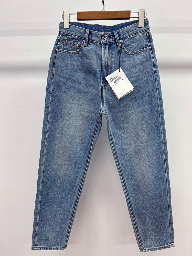 Women Denim Pants High Waisted Light Blue Tapered Cropped Jeans