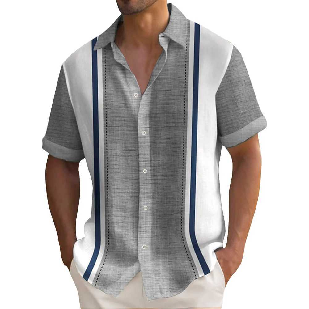 Summer striped printed mens shirt casual short slip button loose navy shirt oversized mens clothing lapel shirt W241026