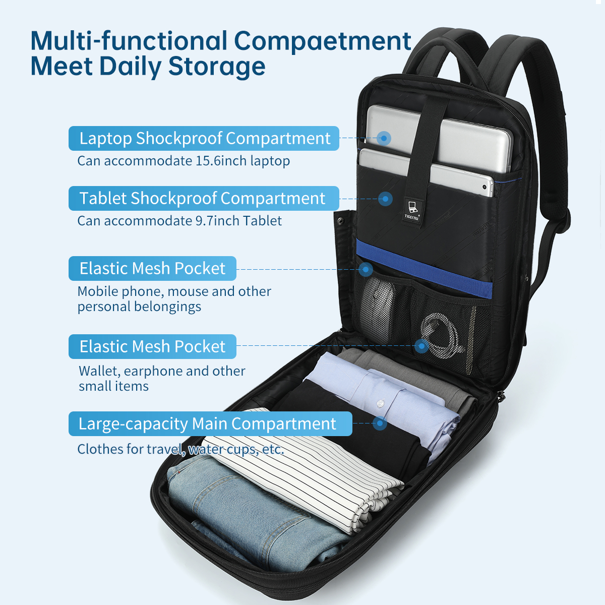 Tigernu hard shell fixed business laptop backpack expandable waterproof commuting backpack for men and women