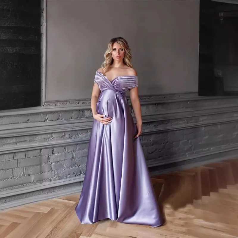 Pregnant photography loose low cut long dress shoulder V-neck dress formal pregnant dress W241026
