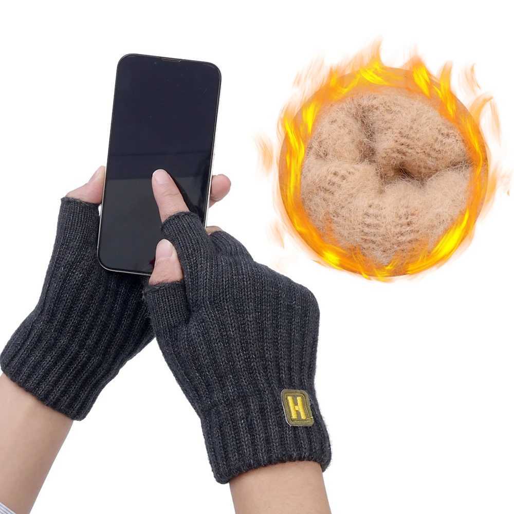 New autumn and winter knitted warm half finger H-label Gs with sliding screen fashionable mens sports gloves for warmth and cold protection W241026
