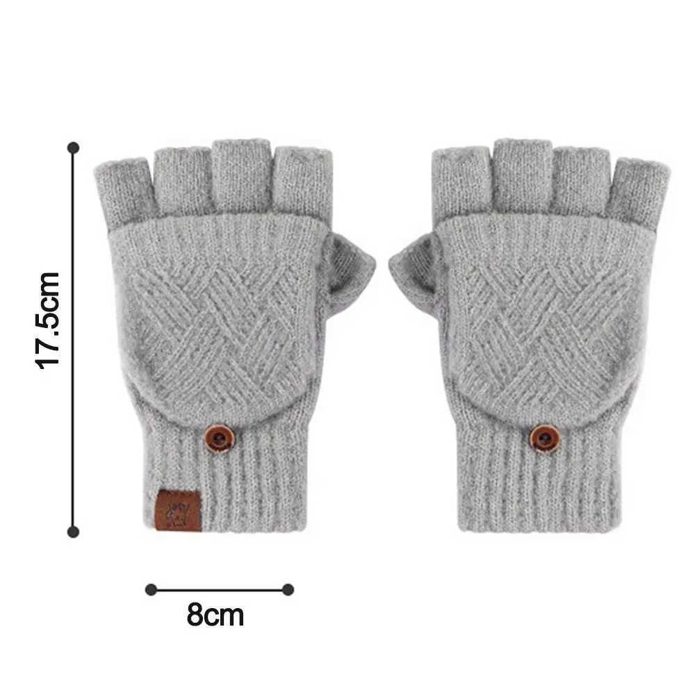 Womens winter warm Gs thick wool Gs knitted flip cover finger exposed finger thick Gs no finger gloves W241026