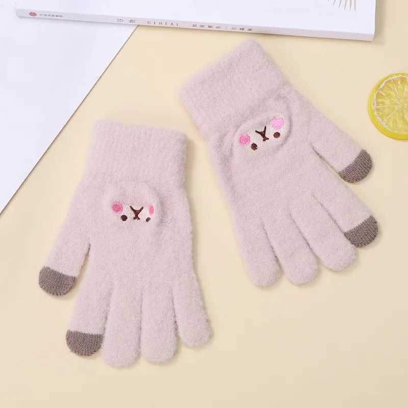 Warm and fun thick touch screen Gs in winter with embroidered cute cartoon smiling face suitable for women W241026