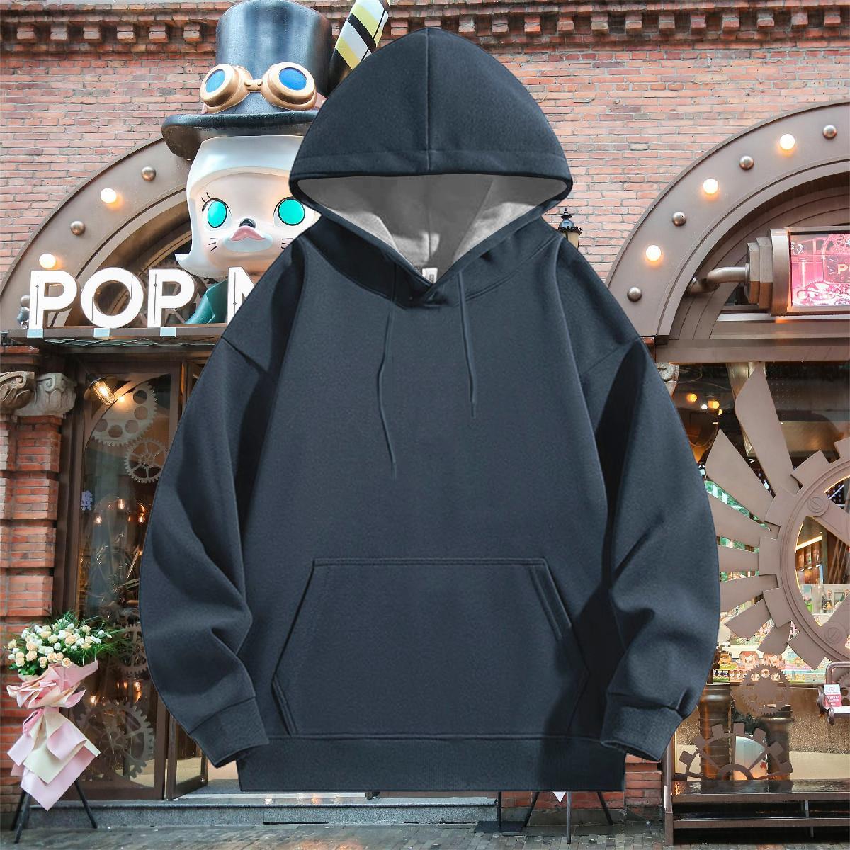 2024 Autumn Winter Hoodie Hooded Collar Long Sleeves Unisex Mens Hoodie Black Oversized Top Pullover Hoodie Sports Casual Cotton 350g