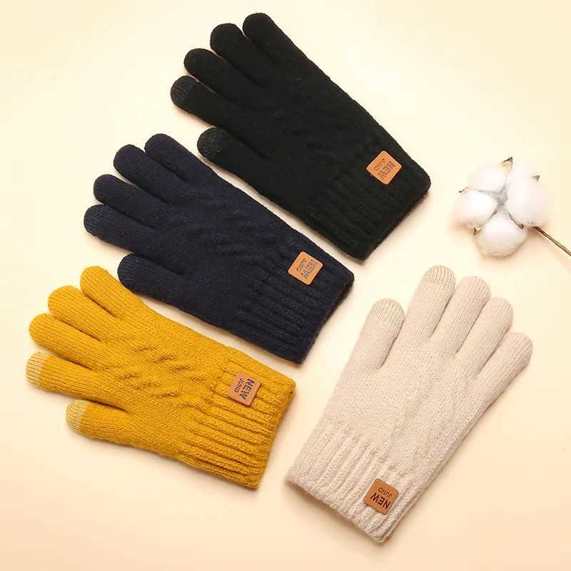 Womens Winter Thick Double layer Knitted Gs Wholesale Plus Velvet Cold proof Warm Solid Color Touchscreen Gs W241026