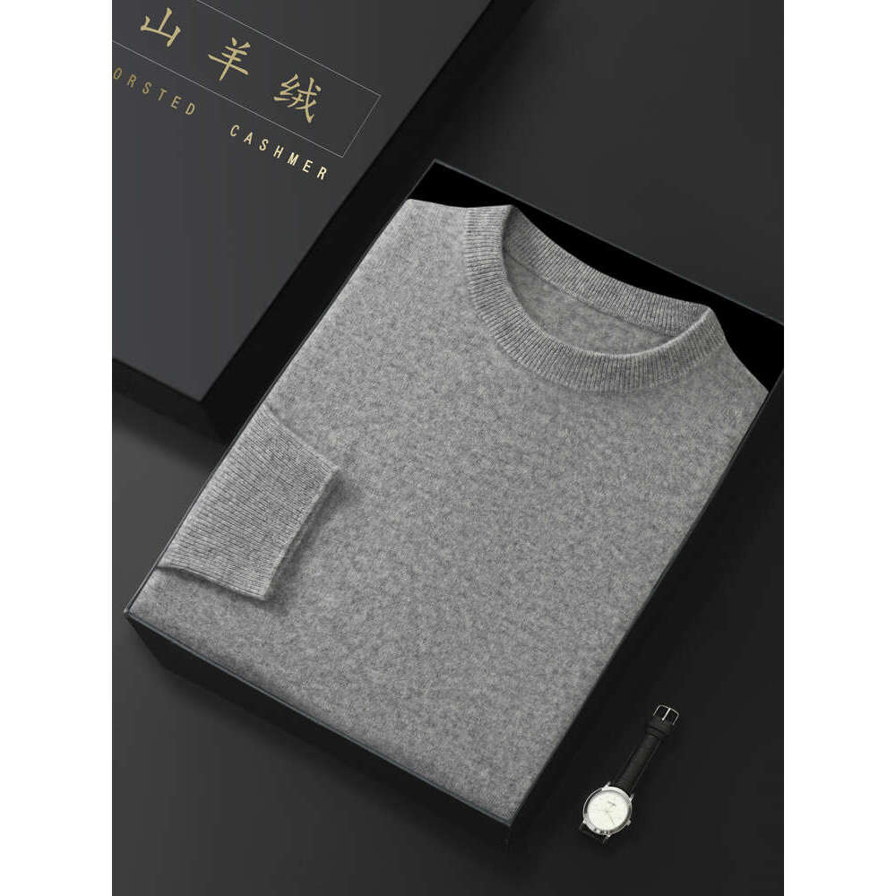 Aliselect Autumn Winter Men 100% Sweater O-Neck Long Sleeve Pullover Basic Soft Warm Cashmere Knitwear Smart Casual Top