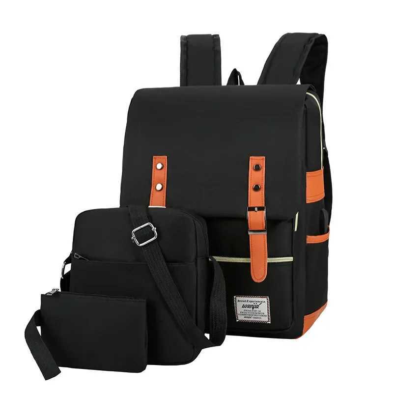 Mens Backpack Set of Three 15.6 Inch Laptop Bag with USB Charging Port School Bag Waterproof Large Capacity Business BackpackXJ241026
