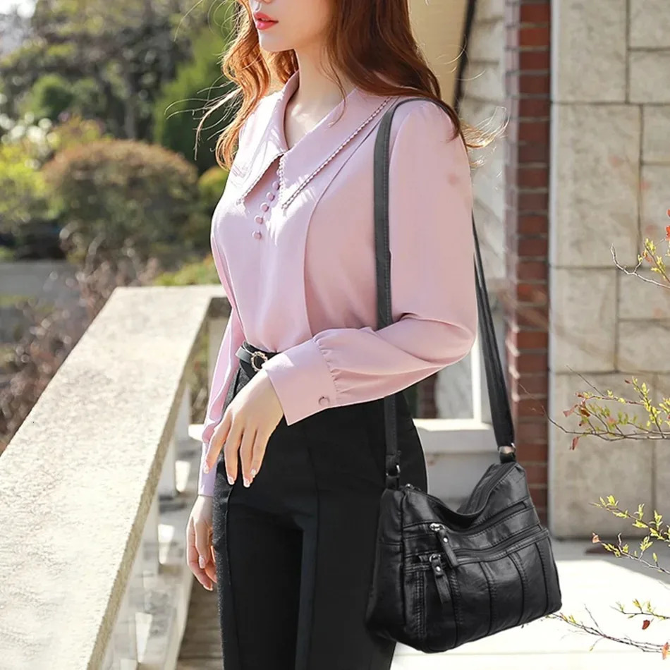 Fashion Soft Leather Crossbody Bags for Women 2024 Casual Female Multi Pocket Messenger Bags Retro Handbags Ladies Shoulder Bags 241025