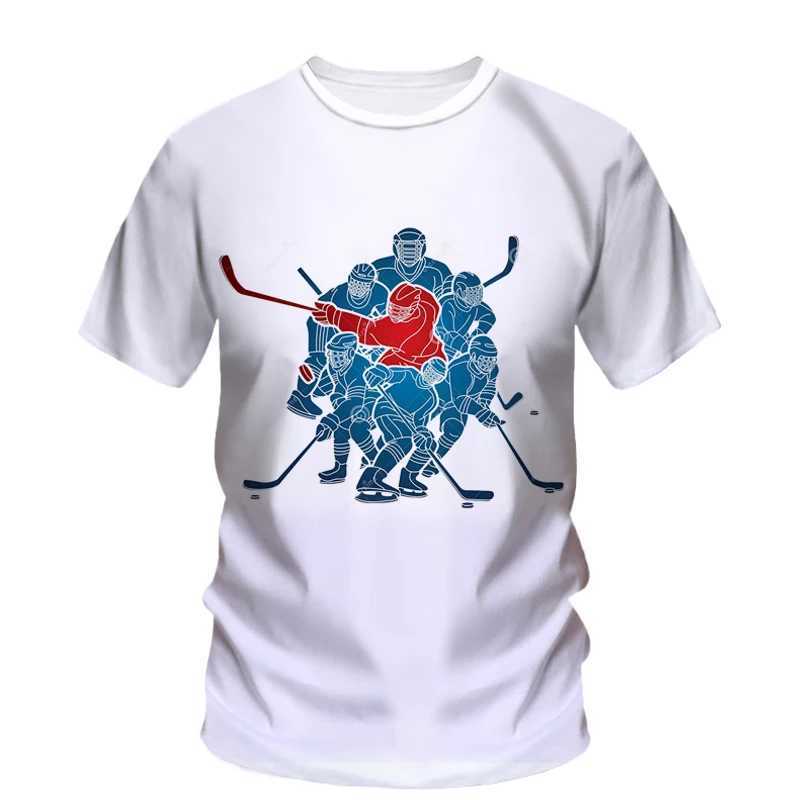 Fashionable new hockey sports graphic mens T-shirt summer trend casual unisex fun printed round neck short Slip Ts top W241026